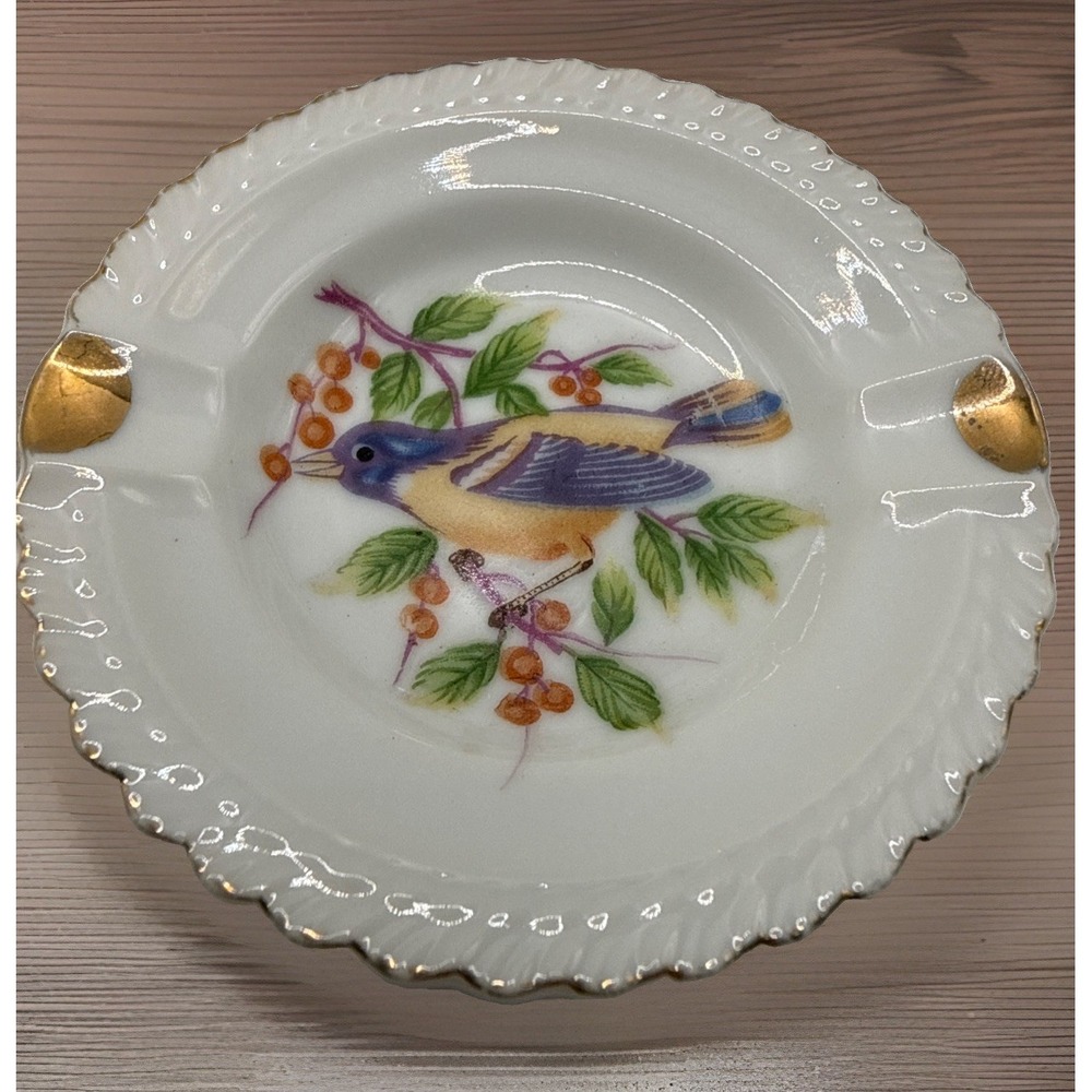Blue Bird Gold Trim Butter Pat 3.5"